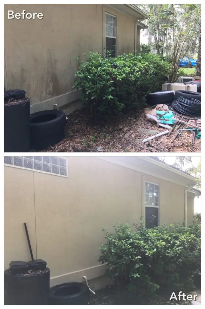 Capital District, NY house wash before and after removing algae and black staining on siding