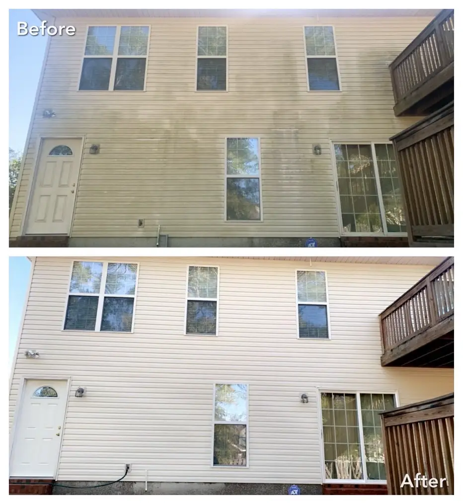 Kinderhook, NY house wash before and after removing green algae and black grime buildup