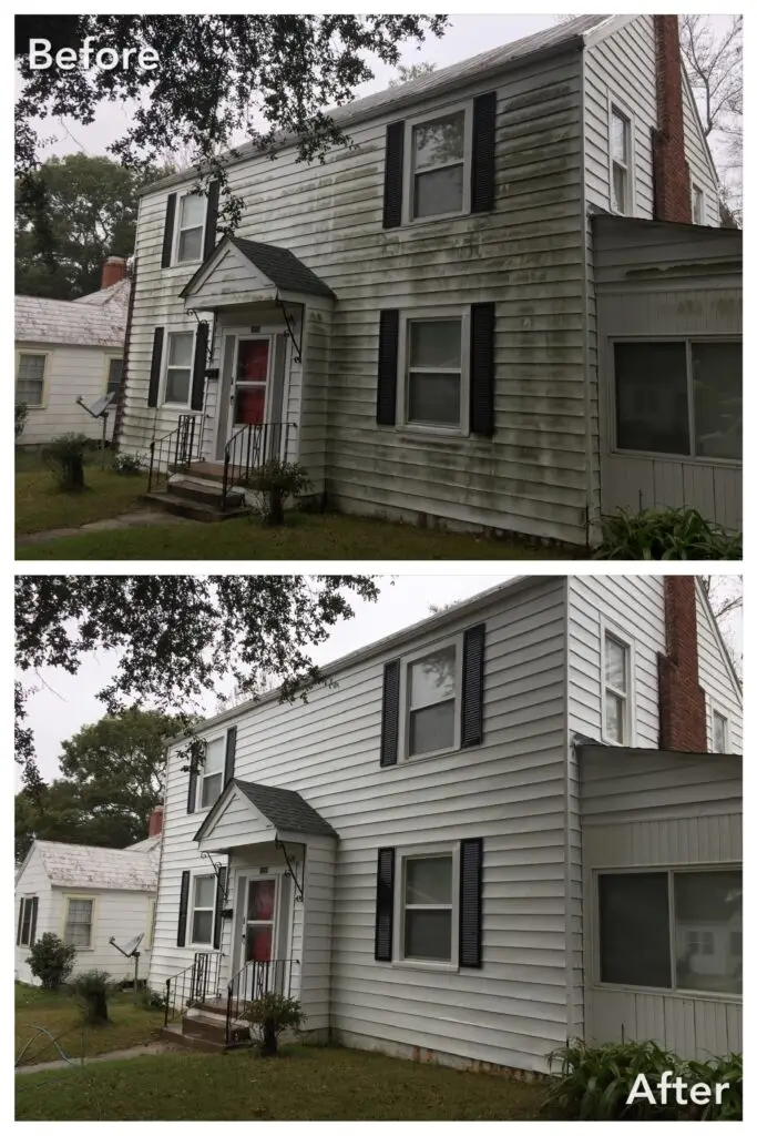 Mechanicville, NY before and after exterior house wash for algae and black stains