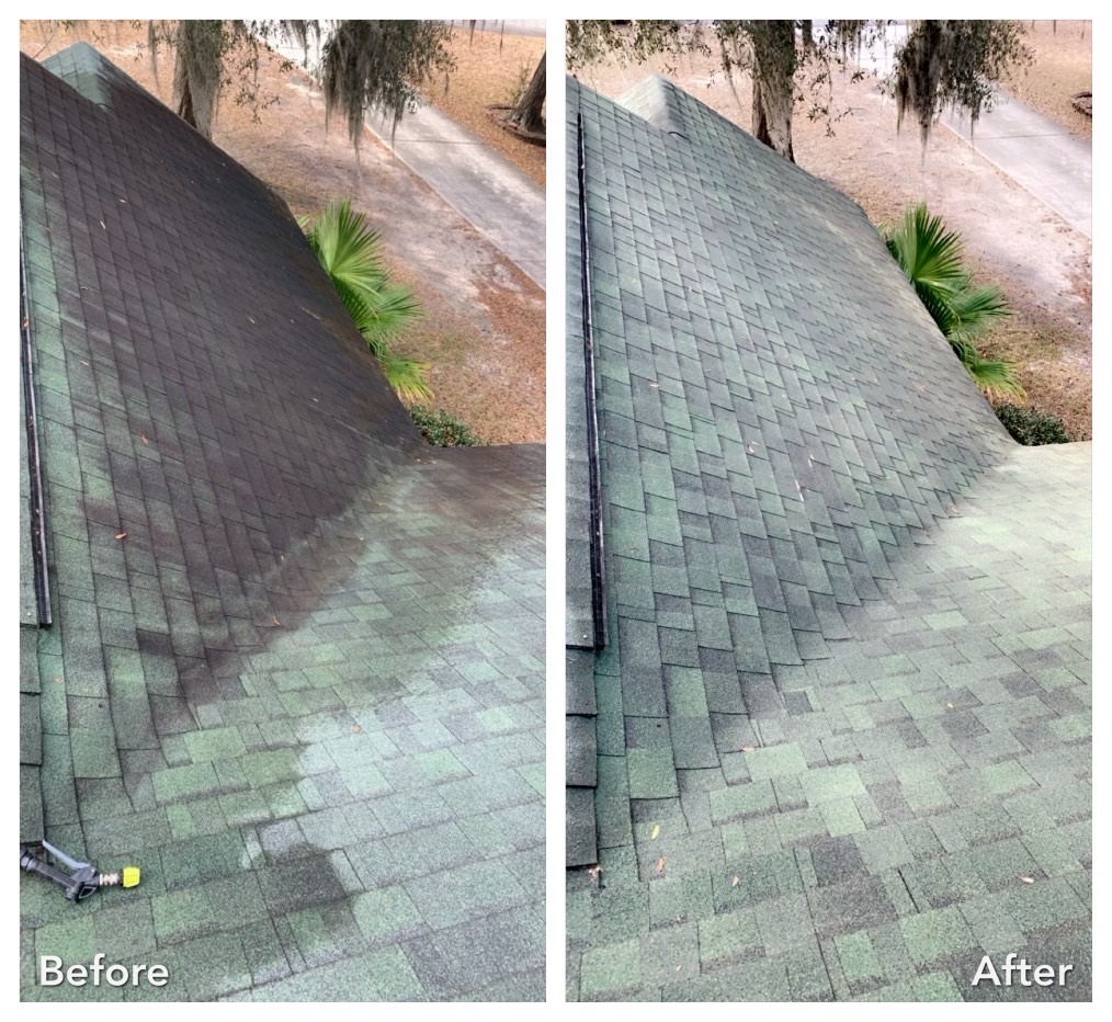 Colonie, NY roof wash transformation removing black streaking and algae discoloration