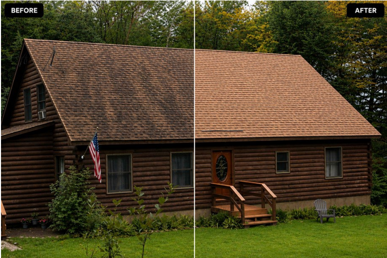 Roof before and after after moss removal treatment